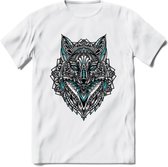 Vos - Dieren Mandala T-Shirt | Lichtblauw | Grappig Verjaardag Zentangle Dierenkop Cadeau Shirt | Dames - Heren - Unisex | Wildlife Tshirt Kleding Kado | - Wit - XXL