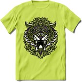 Tijger - Dieren Mandala T-Shirt | Paars | Grappig Verjaardag Zentangle Dierenkop Cadeau Shirt | Dames - Heren - Unisex | Wildlife Tshirt Kleding Kado | - Groen - M