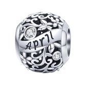 Geboortesteen maand April bedel | Wit zirkonia | bedels beads cadeau | Zilverana | geschikt voor Biagi , Pandora , Trollbeads armband | 925 zilver