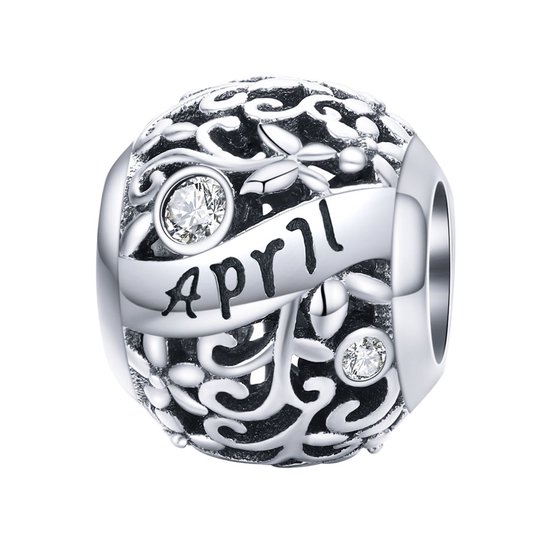 Geboortesteen maand April bedel | Wit zirkonia | bedels beads cadeau | Zilverana | geschikt voor alle bekende merken | 925 zilver | moederdag