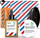 Sapiens Barbershop Mannen Baard Verzorgings Kit - Made in France - 100% Natuurlijke Biologische Baard Olie en Baard Balsem, Cosmos Organic/ECOCERT gecertificeerd - Baard kam en bor