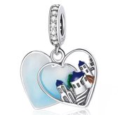 Bedel Santorini Griekenland | 2-delige charm in hartvorm | 925 Sterling Zilver