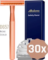 Bolano® Safety Razor Rose Gold + 30 Double Edge Scheermesjes - Klassiek Scheermes voor Mannen en Vrouwen - D657