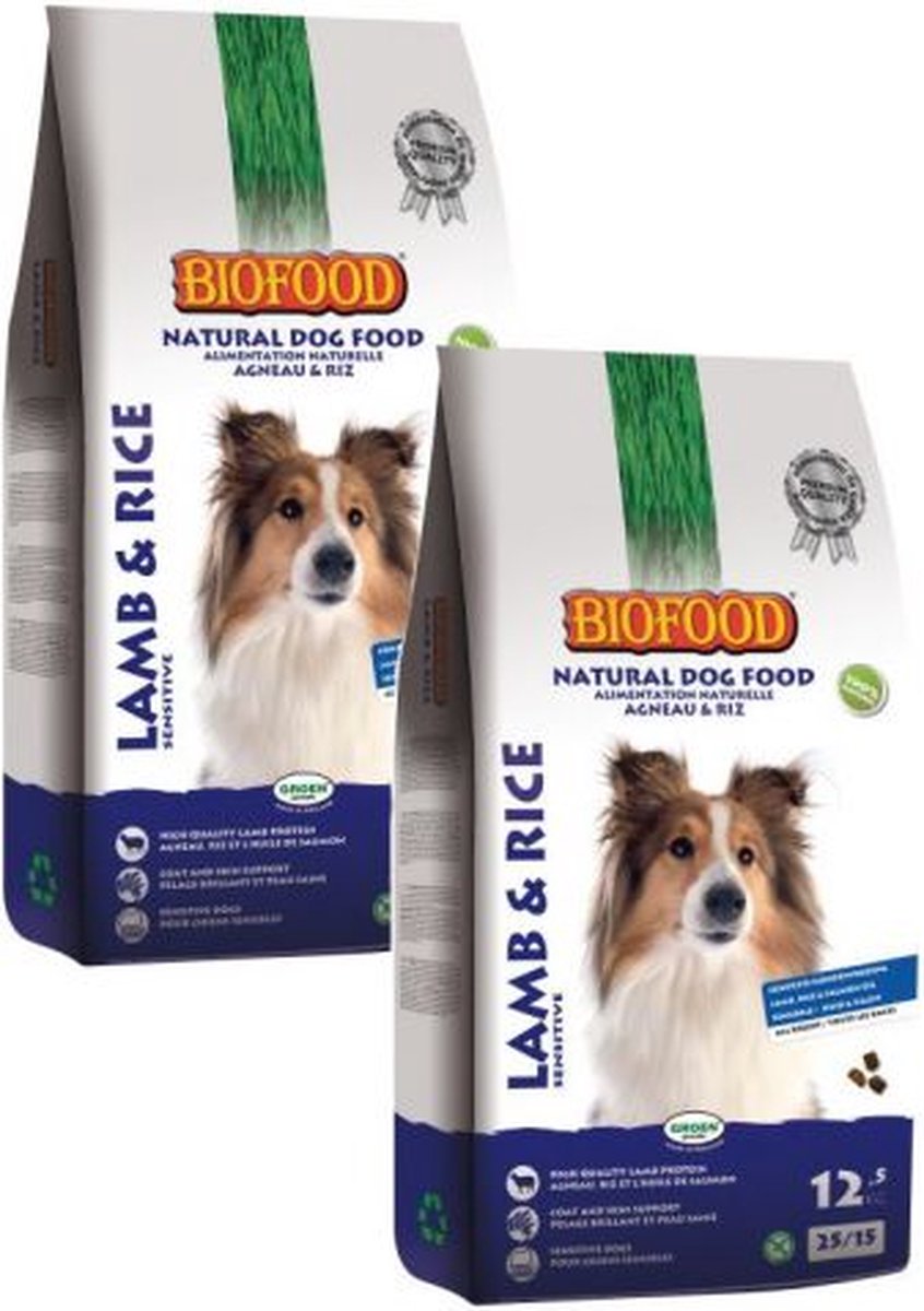 2x 12,5 kg Biofood lam/rijst hondenvoer