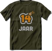 14 Jaar Feest T-Shirt | Goud - Zilver | Grappig Verjaardag Cadeau Shirt | Dames - Heren - Unisex | Tshirt Kleding Kado | - Leger Groen - M