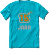 15 Jaar Feest T-Shirt | Goud - Zilver | Grappig Verjaardag Cadeau Shirt | Dames - Heren - Unisex | Tshirt Kleding Kado | - Blauw - XXL