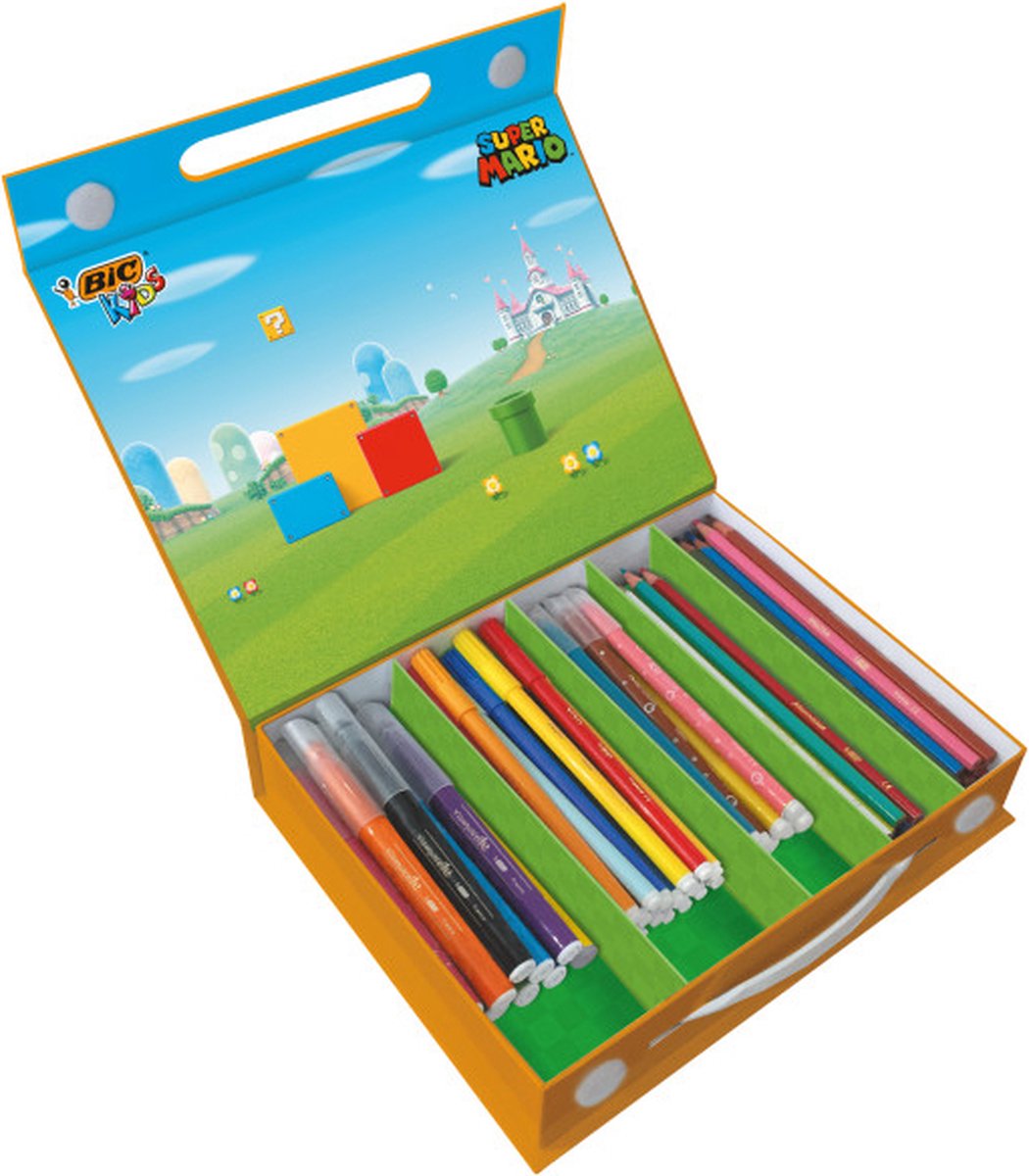BIC Kids Super Mario Kleurdoos - met Kleurpotloden - Visaquarelle - Aquarelpotloden - Viltstiften en Stickers - Verschillende Kleuren - Herbruikbare Doos van 70 Stuks met 5 Stickervellen — afbeelding 8