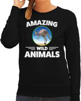 Sweater kangoeroe - zwart - dames - amazing wild animals - cadeau trui kangoeroe / kangoeroes liefhebber L