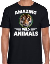 T-shirt tijger - zwart - heren - amazing wild animals - cadeau shirt tijger / tijgers liefhebber 2XL