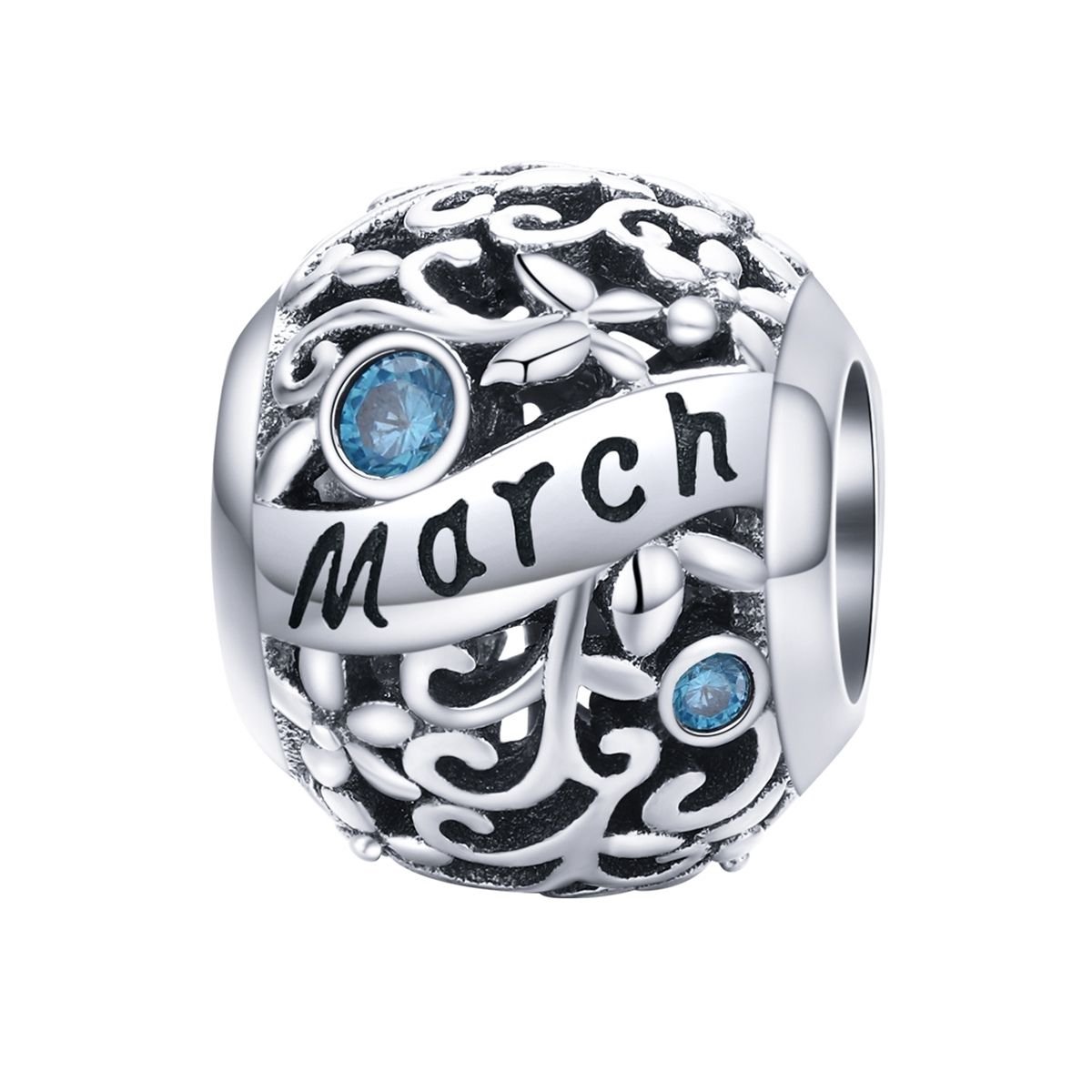 Geboortesteen maand Maart bedel | Licht blauw zirkonia | bedels beads cadeau | Zilverana | geschikt voor Biagi , Pandora , Trollbeads armband | 925 zilver