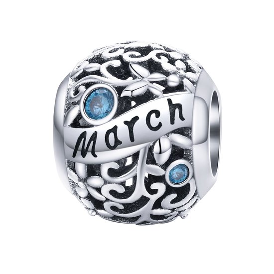 Geboortesteen maand Maart bedel | Licht blauw zirkonia | bedels beads cadeau | Zilverana | geschikt voor alle bekende merken | 925 zilver | moederdag