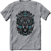 Wolf - Dieren Mandala T-Shirt | Lichtblauw | Grappig Verjaardag Zentangle Dierenkop Cadeau Shirt | Dames - Heren - Unisex | Wildlife Tshirt Kleding Kado | - Donker Grijs - Gemaleer