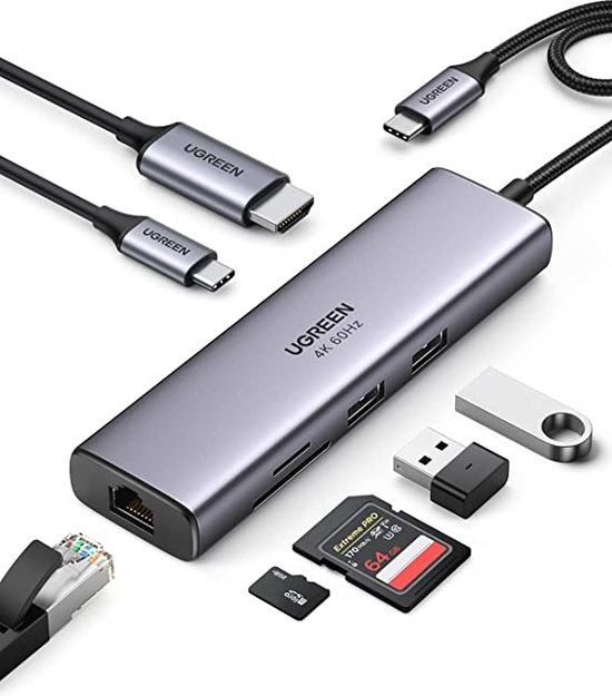 Ordinateur Portable HDMI 4K Station d'accueil USB C avec Ethernet USB 3.0 appareils de Type C Adaptateur USB C pour MacBook Pro/Air Lecteur de Carte SD PD 100W AUX 3,5 mm Hub USB C HDMI 