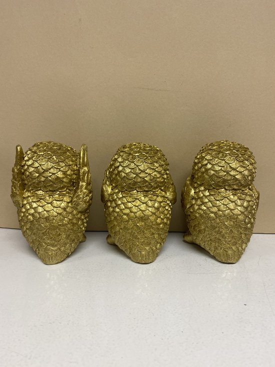 Hiboux dorés figurines "entendre, voir et se taire" - or - lot de 3 - 13 cm de haut - polyrésine - décoratif