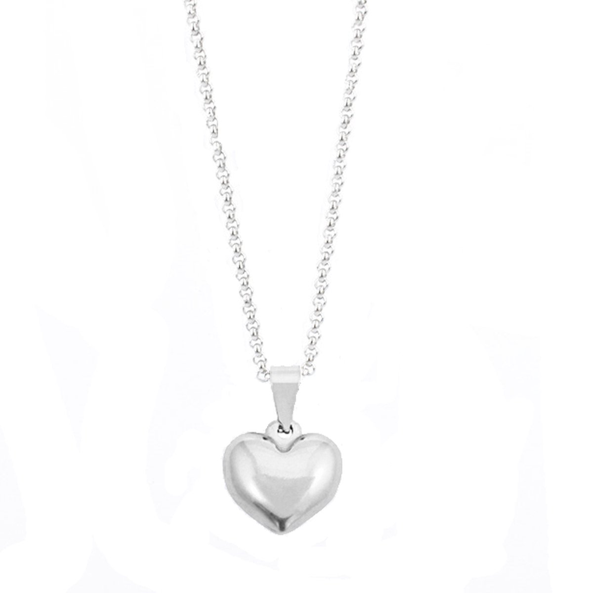 Daisy's Collection® Ketting hartje - Zilverkleurig - Stainless steel - Jasseron - Dames - 50 cm - Valentijn cadeautje