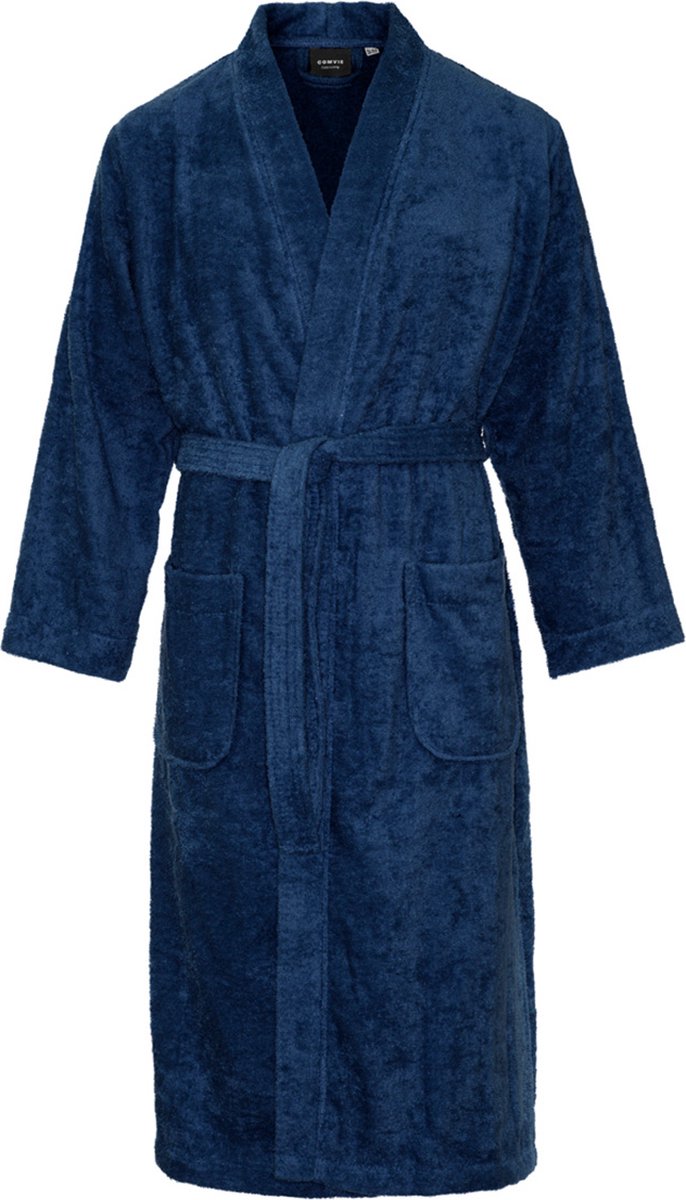 Kimono badstof katoen – lang model – unisex – badjas dames – badjas heren – 100% katoen - sauna – donkerblauw – XXL/XXXL op Prijzenvolger.com