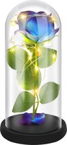 RECUTMS Schoonheid en het beest, blauwe roos zijde kunstmatige bloem LED licht Infinity Forever Rose Glass Kit cadeau voor verjaardag, Moederdag, decoratie - Valentijn cadeautje