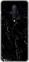 Geschikt voor OnePlus 8 hoesje - Marmer print - Zwart - Natuursteen - Siliconen Telefoonhoesje