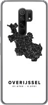 Geschikt voor Xiaomi Redmi 9 hoesje - Overijssel - Wegenkaart - Zwart - Wit - Siliconen Telefoonhoesje