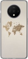 Geschikt voor OnePlus 7T hoesje - Wereldkaart - Touw - Bruin - Siliconen Telefoonhoesje