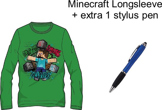 Minecraft T-shirt Longsleeve. Kleur Groen. Maat 152 cm / 12 jaar + EXTRA 1  Stylus Pen. | bol.com