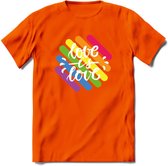 Love Is Love | Pride T-Shirt | Grappig LHBTIQ+ / LGBTQ / Gay / Homo / Lesbi Cadeau Shirt | Dames - Heren - Unisex | Tshirt Kleding Kado | - Oranje - S