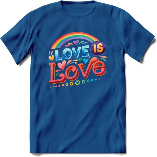 Love Is Love | Pride T-Shirt | Grappig LHBTIQ+ / LGBTQ / Gay / Homo / Lesbi Cadeau Shirt | Dames - Heren - Unisex | Tshirt Kleding Kado | - Donker Blauw - S