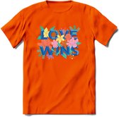 Love Wins | Pride T-Shirt | Grappig LHBTIQ+ / LGBTQ / Gay / Homo / Lesbi Cadeau Shirt | Dames - Heren - Unisex | Tshirt Kleding Kado | - Oranje - 3XL