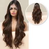 Luxe Pruik Bruin Lace Wig - Pruiken Dames Lang Haar - Haarwerk - Bruine Pruik - 65 cm