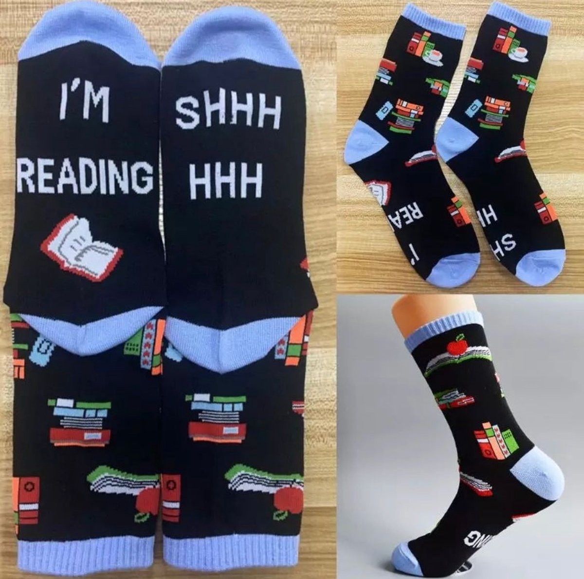 Sokken lees sokken met tekst I’m reading Sokken boeken - sokken leraar - juf - meester - sokken voor juf of meester - cadeau voor meester - lezen sokken - Afscheidscadeau - dames en heren sokken maat 39/43 - sokken voor heren - afscheids cadeau