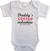 Witte romper met "Daddy's little valentine - all year long" - maat 80 - vaderdag, cadeautje, kraamcadeau, grappig, geschenk, baby, tekst, bodieke, valentijnsdag