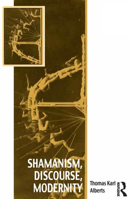 Boekomslag met goudkleurige afbeelding van vallende mensen en de tekst "SHAMANISM, DISCOURSE, MODERNITY".