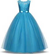 Prinsessenjurk - Feestjurk - Communiejurk - Prinsessen - maat 160 - Blauw