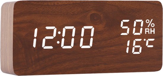 Horloge numérique - Horloge de bureau - Aspect bois - Bois foncé + Chiffres Witte