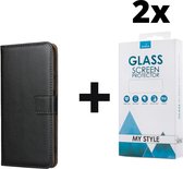 Kunstleer Bookcase Hoesje Met Pasjeshouder Huawei P30 Lite Zwart - 2x Gratis Screen Protector - Telefoonhoesje - Smartphonehoesje