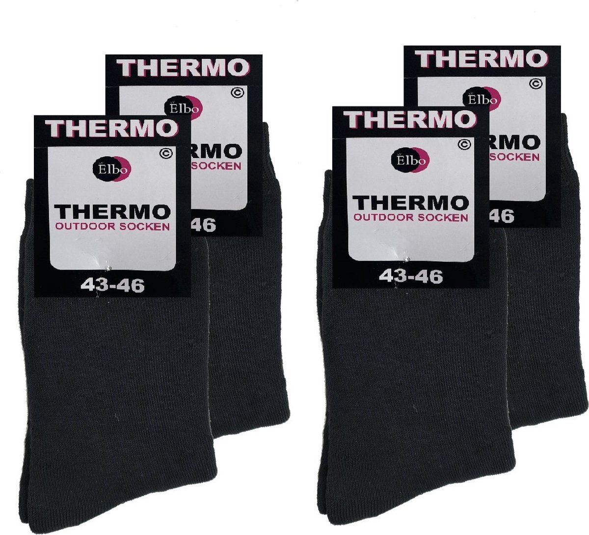 Thermo sokken ByElbo – 4pack – maat 43-46 – badstof voering – zwart - Sport Thermo Sok - Thermisch - Warm Sock - Wandelsokken - Schaatssokken - Winter Ski sokken -