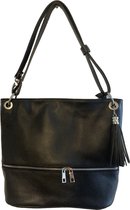 zwarte dames lederen  tas 2 in 1  schoudertas en crossbody