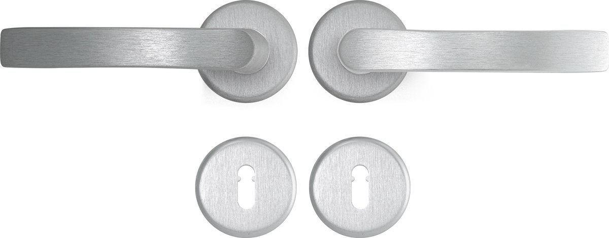 AXA Binnendeurbeslag set (Curve Klik) Aluminium geslepen: Kruk (model Blok Zwaar) op rozet met sleutelgat