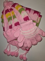 Winter Kinder Set - Roze - Muts Sjaal Handschoentjes - 2 tot 4 jaar - Hoofd Nek Handen Warm