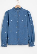 Sissy-Boy - Blauwe denim blouse met daisy embroidery