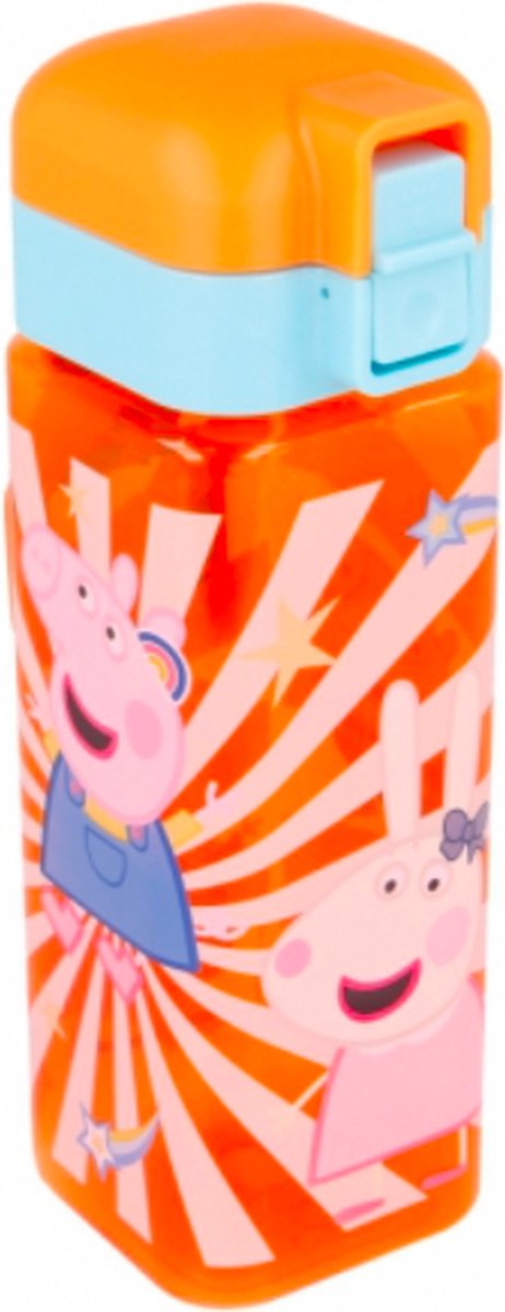Peppa Pig vierkante drinkfles - drinkbeker met slot - 550 ml - 20 cm hoog