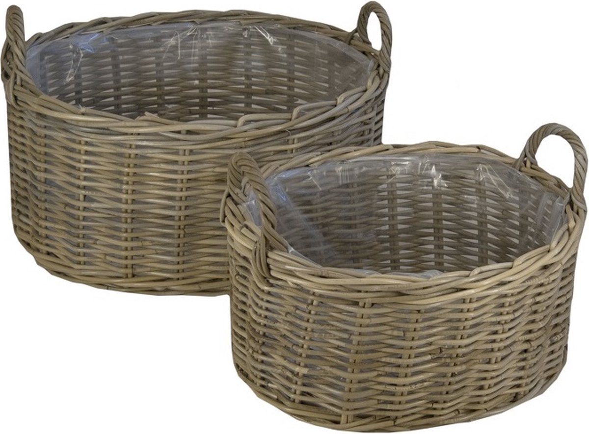 Haardmand - Plantenmand - Opbergmand - Met plastic - Riet - Rotan - 50x42xH25