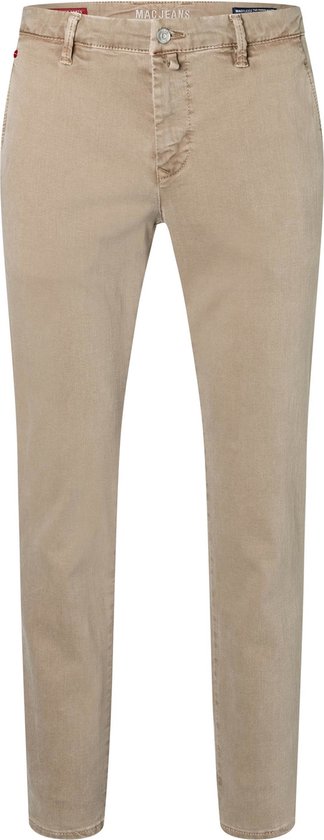 Beige chino broek met MAC JEANS logo, staand op witte achtergrond.
