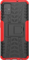 Samsung Galaxy A51 Hoesje - Mobigear - Tire Serie - Hard Kunststof Backcover - Zwart / Rood - Hoesje Geschikt Voor Samsung Galaxy A51