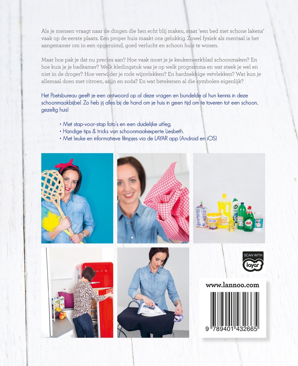 Vrouwen poetsen, strijken en organiseren hun huis. Met QR-code en barcode.