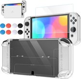 Clear Case & Screen Protector geschikt voor Nintendo Switch OLED - Met 8x Thumb Grips - Accessoires - Transparant