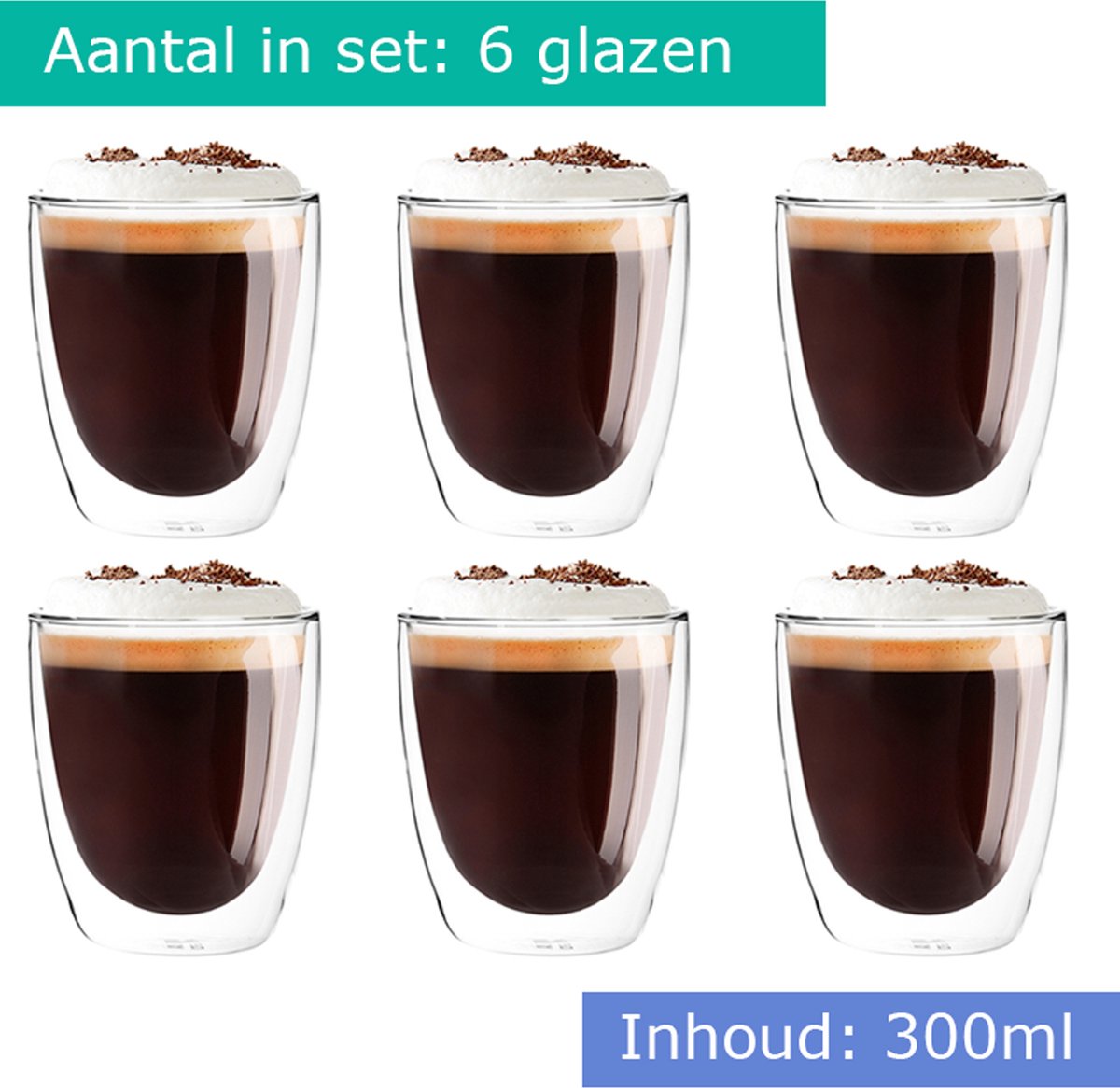 Orion Verre à Thé Double Paroi Thermique 180ml - Verre Borosilicate Pour Café, Latte, Cappuccino