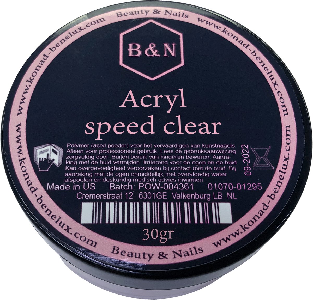 Acryl - speed clear - 30 gr | B&N - acrylpoeder - VEGAN - acrylpoeder