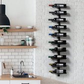 Furnibella - Wandrek, wijnrek, flessenrek van metaal, voor 10 wijnflessen om op te hangen, perfecte decoratie in zwart