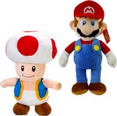 Super Mario Bros Pluche Knuffel Set: Mario + Toad 28 cm + Super Mario Sticker! | Mario Luigi Peluche Plush Toy | Speelgoed knuffeldier knuffelpop voor kinderen | mario odyssey , ma